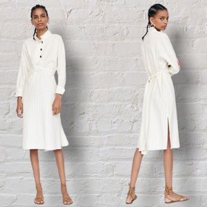 NWT Zara Basics Ivory Black Striped Linen High Neck Wrap Belt Gold Buttons